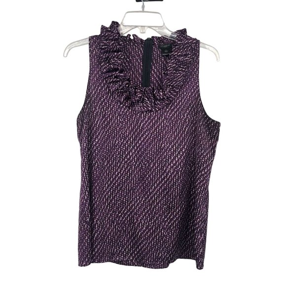 Ann Taylor Tops - Ann Taylor Blouse Womens 6 Used Purple Cream Ruffled Neck